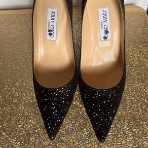 JIMMY CHOO Black Glitter Accents Pumps Size 8.5 IT 38.5 New w/o box